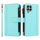 For Samsung Galaxy M33 5G Magnetic Closure 9 Card Slots Zipper Leather Case with Hand Strap(Mint Green) - 2