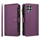 For Samsung Galaxy M33 5G Magnetic Closure 9 Card Slots Zipper Leather Case with Hand Strap(Purple) - 2