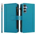 For Samsung Galaxy M34 / F34 5G Magnetic Closure 9 Card Slots Zipper Leather Case with Hand Strap(Turquoise) - 2
