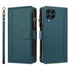 For Samsung Galaxy M53 5G Magnetic Closure 9 Card Slots Zipper Leather Case with Hand Strap(Dark Green) - 2