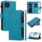 For Samsung Galaxy M53 5G Magnetic Closure 9 Card Slots Zipper Leather Case with Hand Strap(Turquoise) - 1