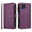 For Samsung Galaxy M53 5G Magnetic Closure 9 Card Slots Zipper Leather Case with Hand Strap(Purple) - 2