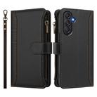 For Samsung Galaxy M55 / C55 5G Magnetic Closure 9 Card Slots Zipper Leather Case with Hand Strap(Black) - 2