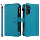 For Samsung Galaxy M55 / C55 5G Magnetic Closure 9 Card Slots Zipper Leather Case with Hand Strap(Turquoise) - 2