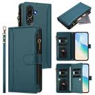 For Samsung Galaxy M56 5G Magnetic Closure 9 Card Slots Zipper Leather Case with Hand Strap(Dark Green) - 1