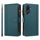 For Samsung Galaxy M56 5G Magnetic Closure 9 Card Slots Zipper Leather Case with Hand Strap(Dark Green) - 2