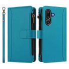 For Samsung Galaxy M56 5G Magnetic Closure 9 Card Slots Zipper Leather Case with Hand Strap(Turquoise) - 2