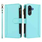 For Samsung Galaxy M56 5G Magnetic Closure 9 Card Slots Zipper Leather Case with Hand Strap(Mint Green) - 2