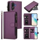 For Samsung Galaxy M56 5G Magnetic Closure 9 Card Slots Zipper Leather Case with Hand Strap(Purple) - 1