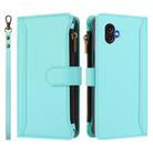 For Samsung Galaxy XCover6 Pro Magnetic Closure 9 Card Slots Zipper Leather Case with Hand Strap(Mint Green) - 2