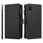 For Samsung Galaxy A02 / M02 Magnetic Closure 9 Card Slots Zipper Leather Case with Hand Strap(Black) - 2