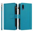 For Samsung Galaxy A02 / M02 Magnetic Closure 9 Card Slots Zipper Leather Case with Hand Strap(Turquoise) - 2