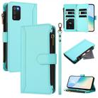 For Samsung Galaxy A02s 164mm Magnetic Closure 9 Card Slots Zipper Leather Case with Hand Strap(Mint Green) - 1