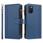 For Samsung Galaxy A02s 166mm Magnetic Closure 9 Card Slots Zipper Leather Case with Hand Strap(Dark Blue) - 2