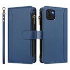 For Samsung Galaxy A03 164mm Magnetic Closure 9 Card Slots Zipper Leather Case with Hand Strap(Dark Blue) - 2