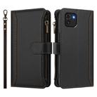 For Samsung Galaxy A03 164mm Magnetic Closure 9 Card Slots Zipper Leather Case with Hand Strap(Black) - 2