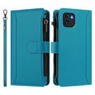 For Samsung Galaxy A03 166mm Magnetic Closure 9 Card Slots Zipper Leather Case with Hand Strap(Turquoise) - 2