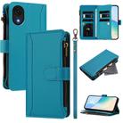 For Samsung Galaxy A04 Core / A03 Core Magnetic Closure 9 Card Slots Zipper Leather Case with Hand Strap(Turquoise) - 1