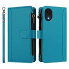 For Samsung Galaxy A04 Core / A03 Core Magnetic Closure 9 Card Slots Zipper Leather Case with Hand Strap(Turquoise) - 2