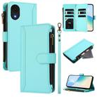 For Samsung Galaxy A04 Core / A03 Core Magnetic Closure 9 Card Slots Zipper Leather Case with Hand Strap(Mint Green) - 1