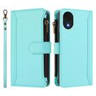For Samsung Galaxy A04 Core / A03 Core Magnetic Closure 9 Card Slots Zipper Leather Case with Hand Strap(Mint Green) - 2