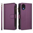 For Samsung Galaxy A04 Core / A03 Core Magnetic Closure 9 Card Slots Zipper Leather Case with Hand Strap(Purple) - 2