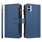 For Samsung Galaxy A04e / F04 / M04 4G Magnetic Closure 9 Card Slots Zipper Leather Case with Hand Strap(Dark Blue) - 2