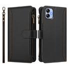 For Samsung Galaxy A04e / F04 / M04 4G Magnetic Closure 9 Card Slots Zipper Leather Case with Hand Strap(Black) - 2