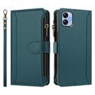 For Samsung Galaxy A04e / F04 / M04 4G Magnetic Closure 9 Card Slots Zipper Leather Case with Hand Strap(Dark Green) - 2