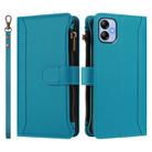 For Samsung Galaxy A04e / F04 / M04 4G Magnetic Closure 9 Card Slots Zipper Leather Case with Hand Strap(Turquoise) - 2