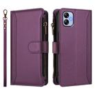 For Samsung Galaxy A04e / F04 / M04 4G Magnetic Closure 9 Card Slots Zipper Leather Case with Hand Strap(Purple) - 2