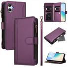 For Samsung Galaxy A05 / M05 / F05 4G Magnetic Closure 9 Card Slots Zipper Leather Case with Hand Strap(Purple) - 1