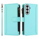 For Samsung Galaxy A05s / F14 4G Magnetic Closure 9 Card Slots Zipper Leather Case with Hand Strap(Mint Green) - 2