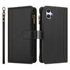 For Samsung Galaxy A06 4G / 5G Magnetic Closure 9 Card Slots Zipper Leather Case with Hand Strap(Black) - 2