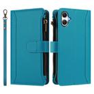 For Samsung Galaxy A06 4G / 5G Magnetic Closure 9 Card Slots Zipper Leather Case with Hand Strap(Turquoise) - 2