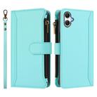 For Samsung Galaxy A06 4G / 5G Magnetic Closure 9 Card Slots Zipper Leather Case with Hand Strap(Mint Green) - 2