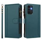 For Samsung Galaxy A13 5G / 4G / A04s Magnetic Closure 9 Card Slots Zipper Leather Case with Hand Strap(Dark Green) - 2