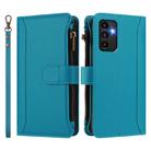 For Samsung Galaxy A13 5G / 4G / A04s Magnetic Closure 9 Card Slots Zipper Leather Case with Hand Strap(Turquoise) - 2