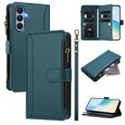 For Samsung Galaxy A15 5G / 4G Magnetic Closure 9 Card Slots Zipper Leather Case with Hand Strap(Dark Green) - 1