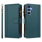 For Samsung Galaxy A15 5G / 4G Magnetic Closure 9 Card Slots Zipper Leather Case with Hand Strap(Dark Green) - 2