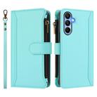 For Samsung Galaxy A15 5G / 4G Magnetic Closure 9 Card Slots Zipper Leather Case with Hand Strap(Mint Green) - 2