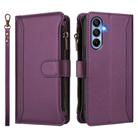 For Samsung Galaxy A15 5G / 4G Magnetic Closure 9 Card Slots Zipper Leather Case with Hand Strap(Purple) - 2