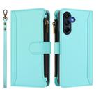 For Samsung Galaxy A16 5G / 4G Magnetic Closure 9 Card Slots Zipper Leather Case with Hand Strap(Mint Green) - 2
