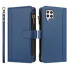 For Samsung Galaxy A22 4G Magnetic Closure 9 Card Slots Zipper Leather Case with Hand Strap(Dark Blue) - 2