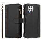 For Samsung Galaxy A22 4G Magnetic Closure 9 Card Slots Zipper Leather Case with Hand Strap(Black) - 2