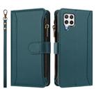 For Samsung Galaxy A22 4G Magnetic Closure 9 Card Slots Zipper Leather Case with Hand Strap(Dark Green) - 2