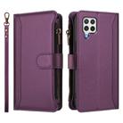 For Samsung Galaxy A22 4G Magnetic Closure 9 Card Slots Zipper Leather Case with Hand Strap(Purple) - 2