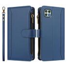 For Samsung Galaxy A22 5G / A22s / F42 Magnetic Closure 9 Card Slots Zipper Leather Case with Hand Strap(Dark Blue) - 2