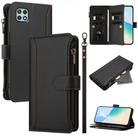 For Samsung Galaxy A22 5G / A22s / F42 Magnetic Closure 9 Card Slots Zipper Leather Case with Hand Strap(Black) - 1