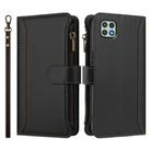 For Samsung Galaxy A22 5G / A22s / F42 Magnetic Closure 9 Card Slots Zipper Leather Case with Hand Strap(Black) - 2